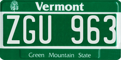 VT license plate ZGU963