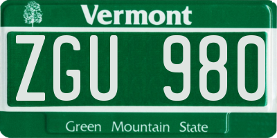 VT license plate ZGU980