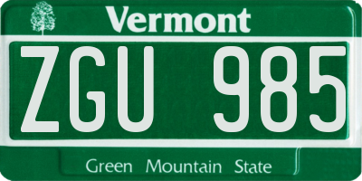 VT license plate ZGU985
