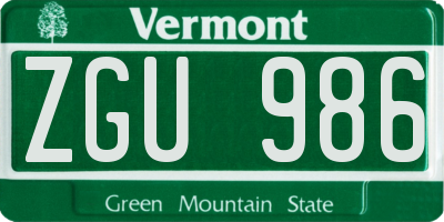 VT license plate ZGU986