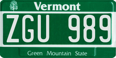 VT license plate ZGU989