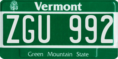 VT license plate ZGU992