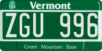 VT license plate ZGU996