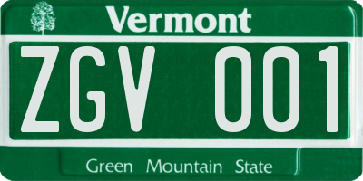 VT license plate ZGV001