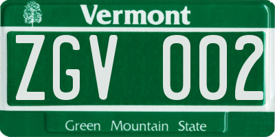 VT license plate ZGV002