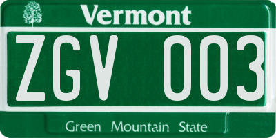 VT license plate ZGV003