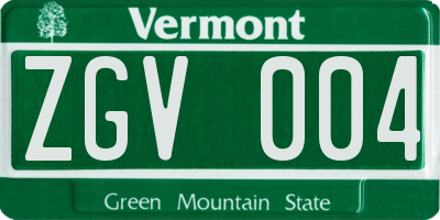VT license plate ZGV004