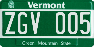 VT license plate ZGV005