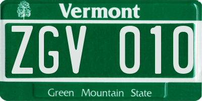 VT license plate ZGV010