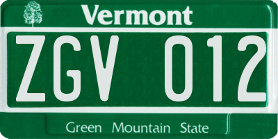 VT license plate ZGV012