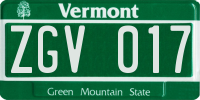 VT license plate ZGV017