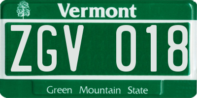 VT license plate ZGV018