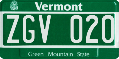 VT license plate ZGV020