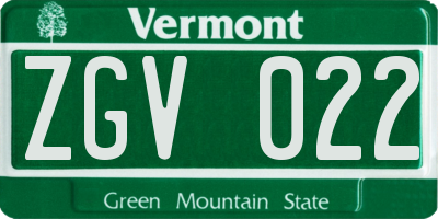 VT license plate ZGV022