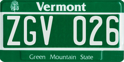 VT license plate ZGV026