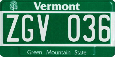 VT license plate ZGV036