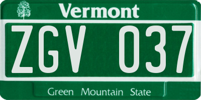 VT license plate ZGV037