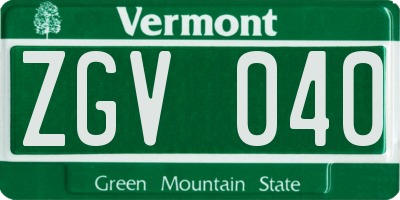 VT license plate ZGV040