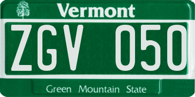 VT license plate ZGV050