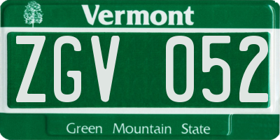 VT license plate ZGV052