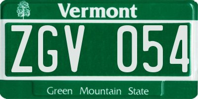 VT license plate ZGV054