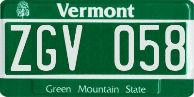 VT license plate ZGV058