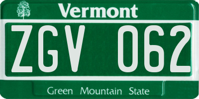 VT license plate ZGV062