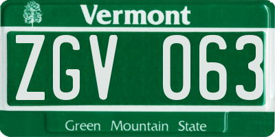 VT license plate ZGV063