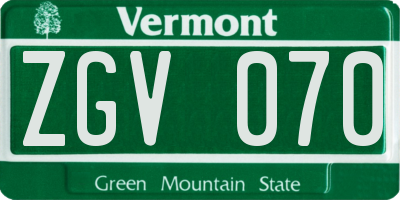 VT license plate ZGV070
