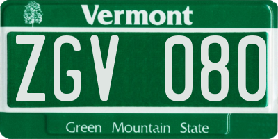 VT license plate ZGV080