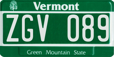 VT license plate ZGV089