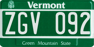 VT license plate ZGV092