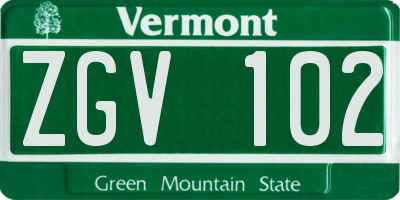 VT license plate ZGV102