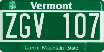 VT license plate ZGV107