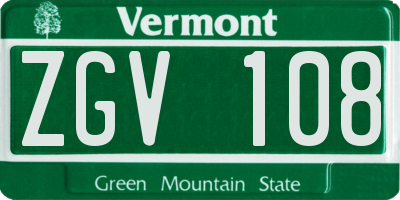 VT license plate ZGV108