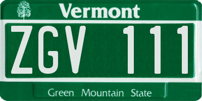 VT license plate ZGV111