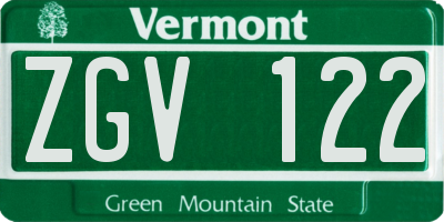 VT license plate ZGV122