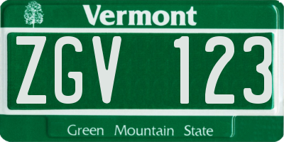 VT license plate ZGV123