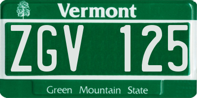 VT license plate ZGV125
