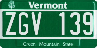 VT license plate ZGV139