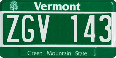 VT license plate ZGV143
