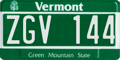 VT license plate ZGV144