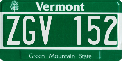 VT license plate ZGV152