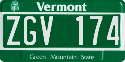 VT license plate ZGV174