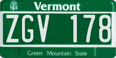 VT license plate ZGV178