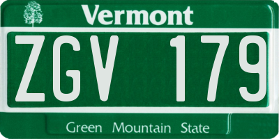 VT license plate ZGV179