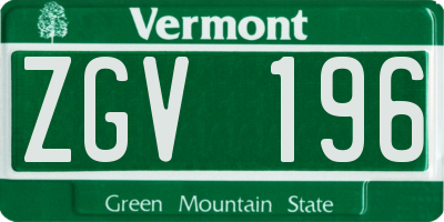 VT license plate ZGV196