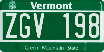 VT license plate ZGV198