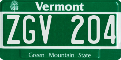 VT license plate ZGV204