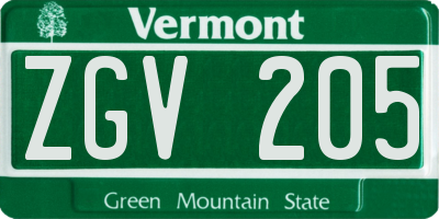 VT license plate ZGV205